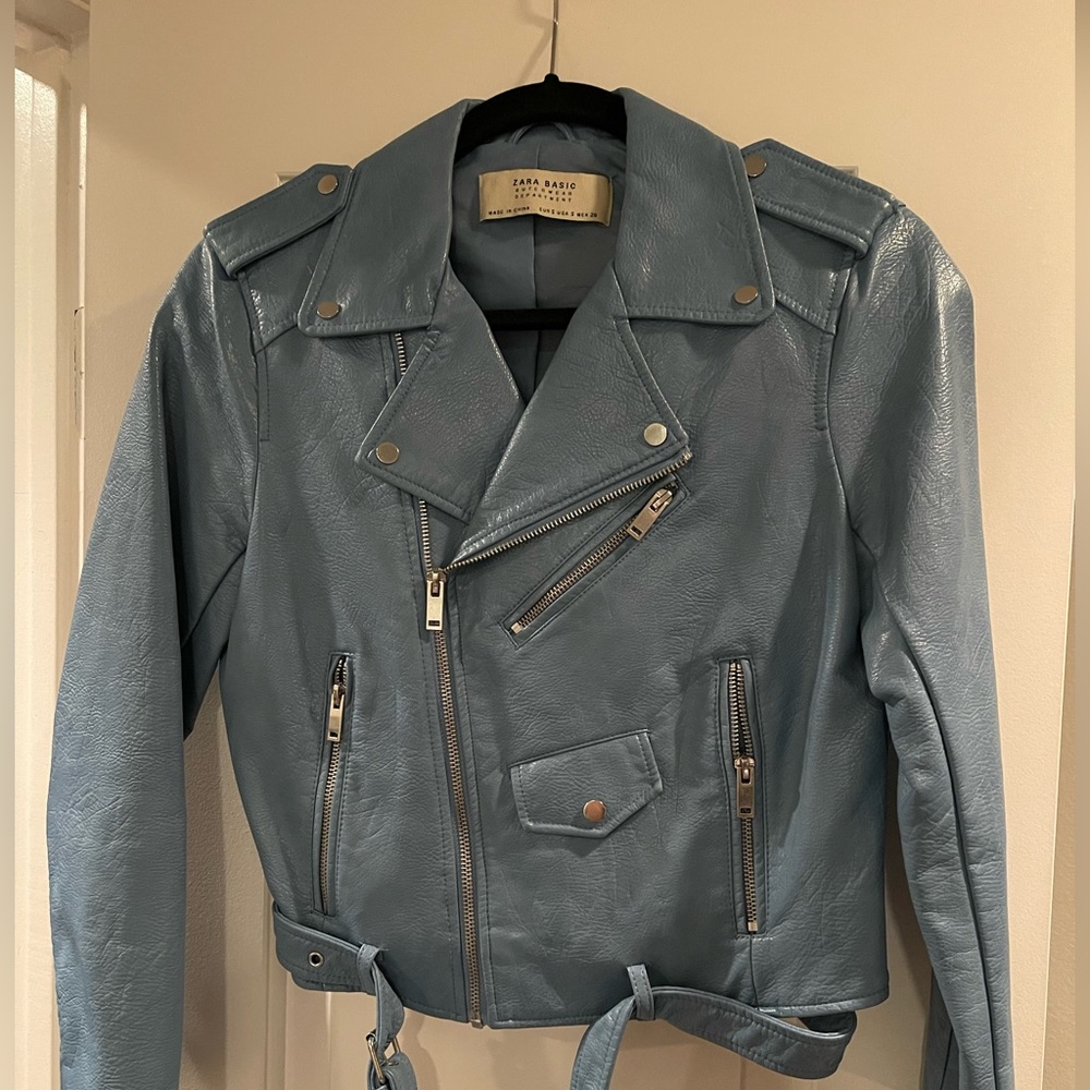 Blue Zara Vegan Leather Jacket
